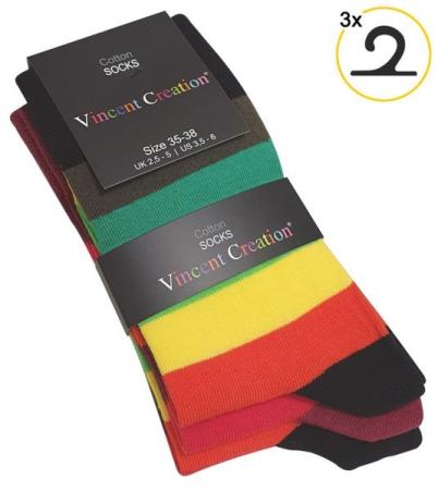 3 par Rainbow stribet strømper i pakken.
